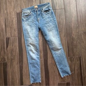 DRIFTWOOD Jackie Pearl Embellished Skinny Jeans Raw Hems Sz 26